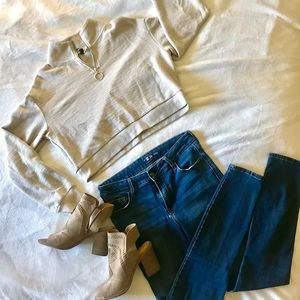 Cropped waffle sweatshirt